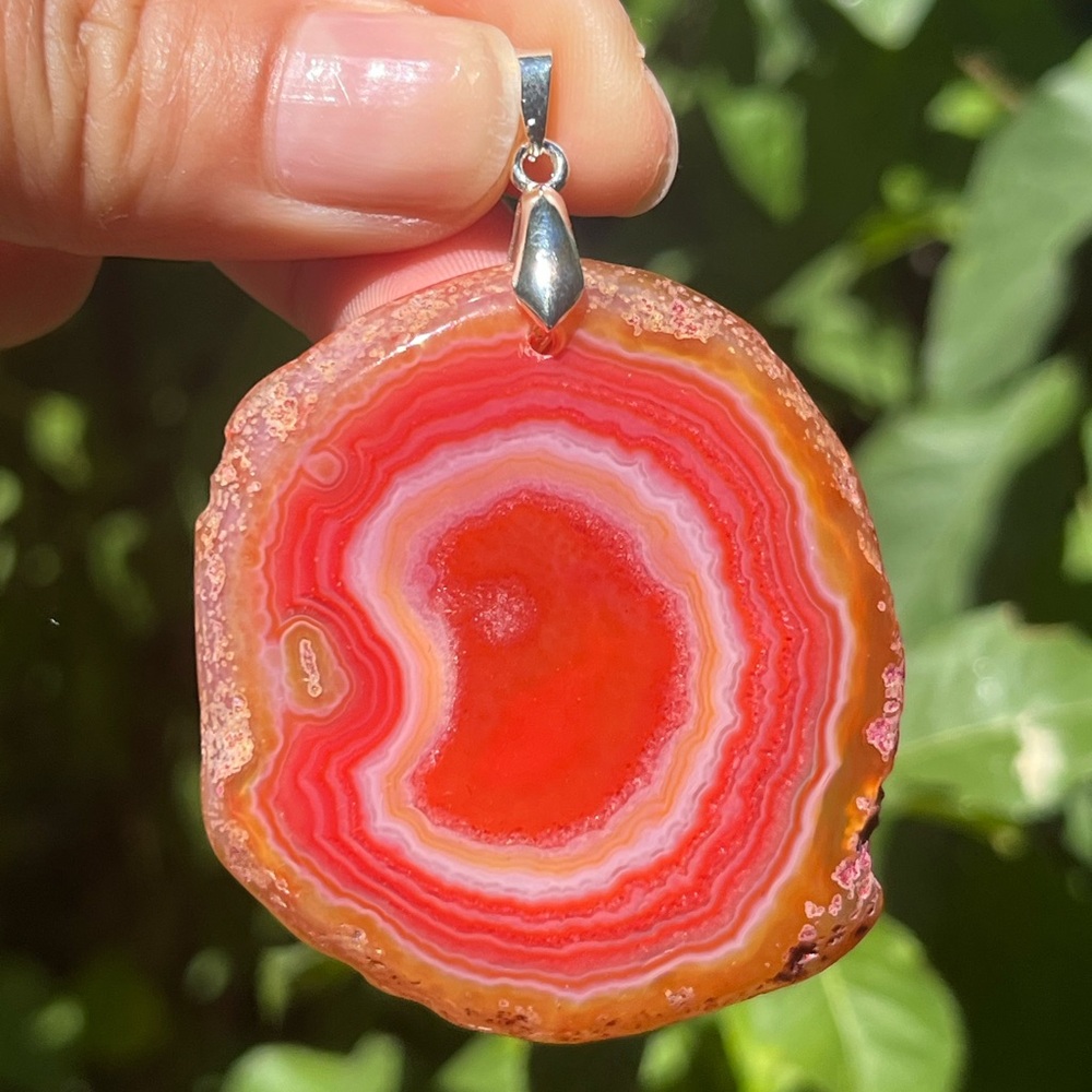 Sterling silver 925 stamped red banded agate pendant